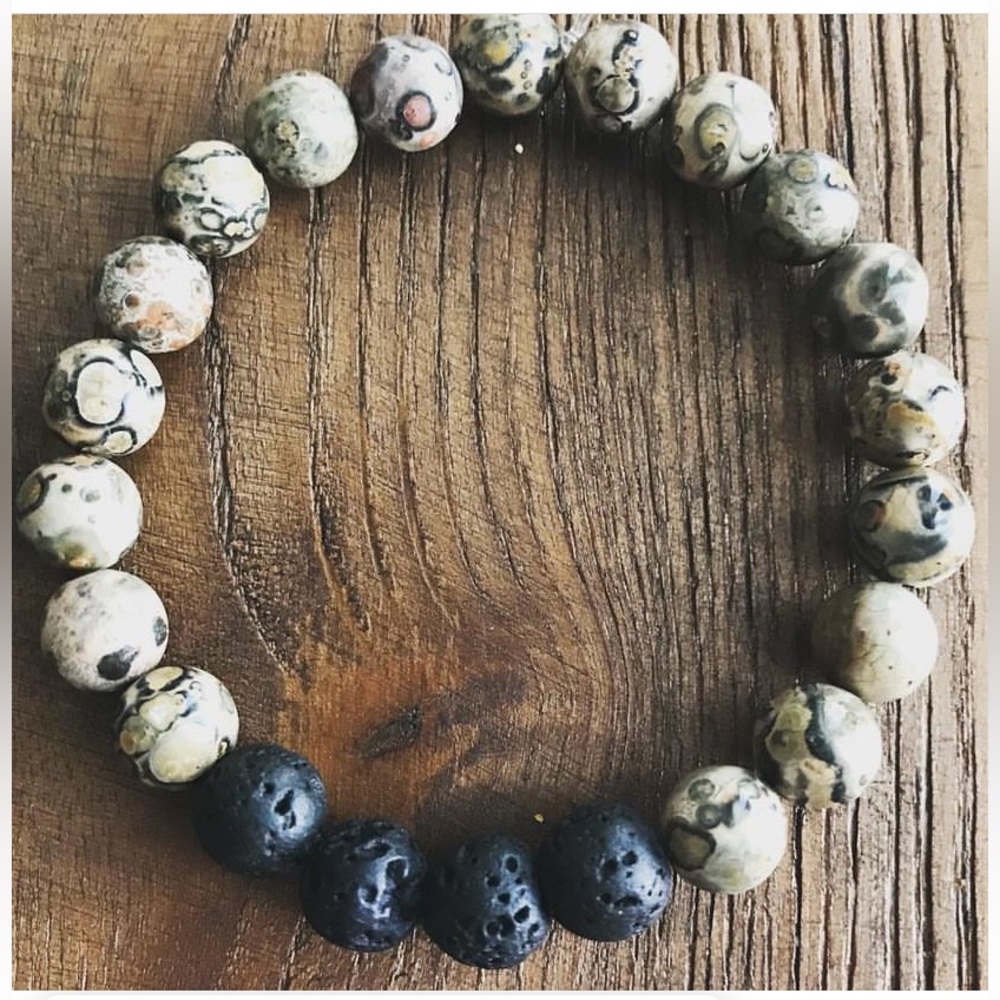 Fossil Jasper Lava Bead Diffuser Bracelet